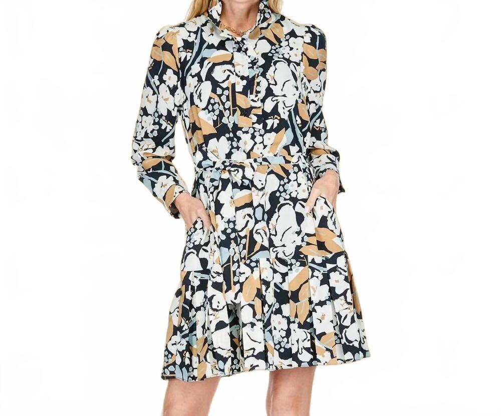 NEW JADE fall bloom pleated flounce dress in black